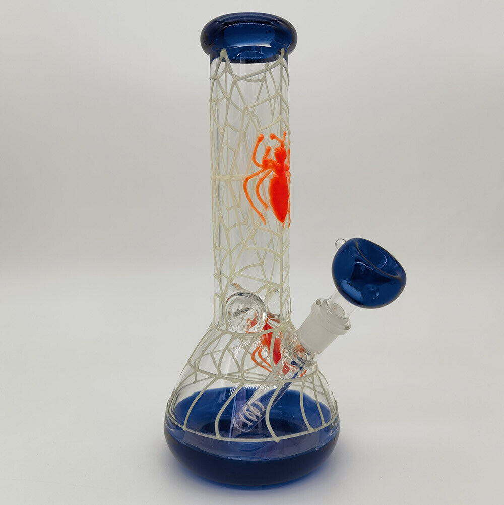 8.4" Glass Bong Cobweb Hookah Smoking Hand Pipes Percolator Bongs W/ 14mm Bowl