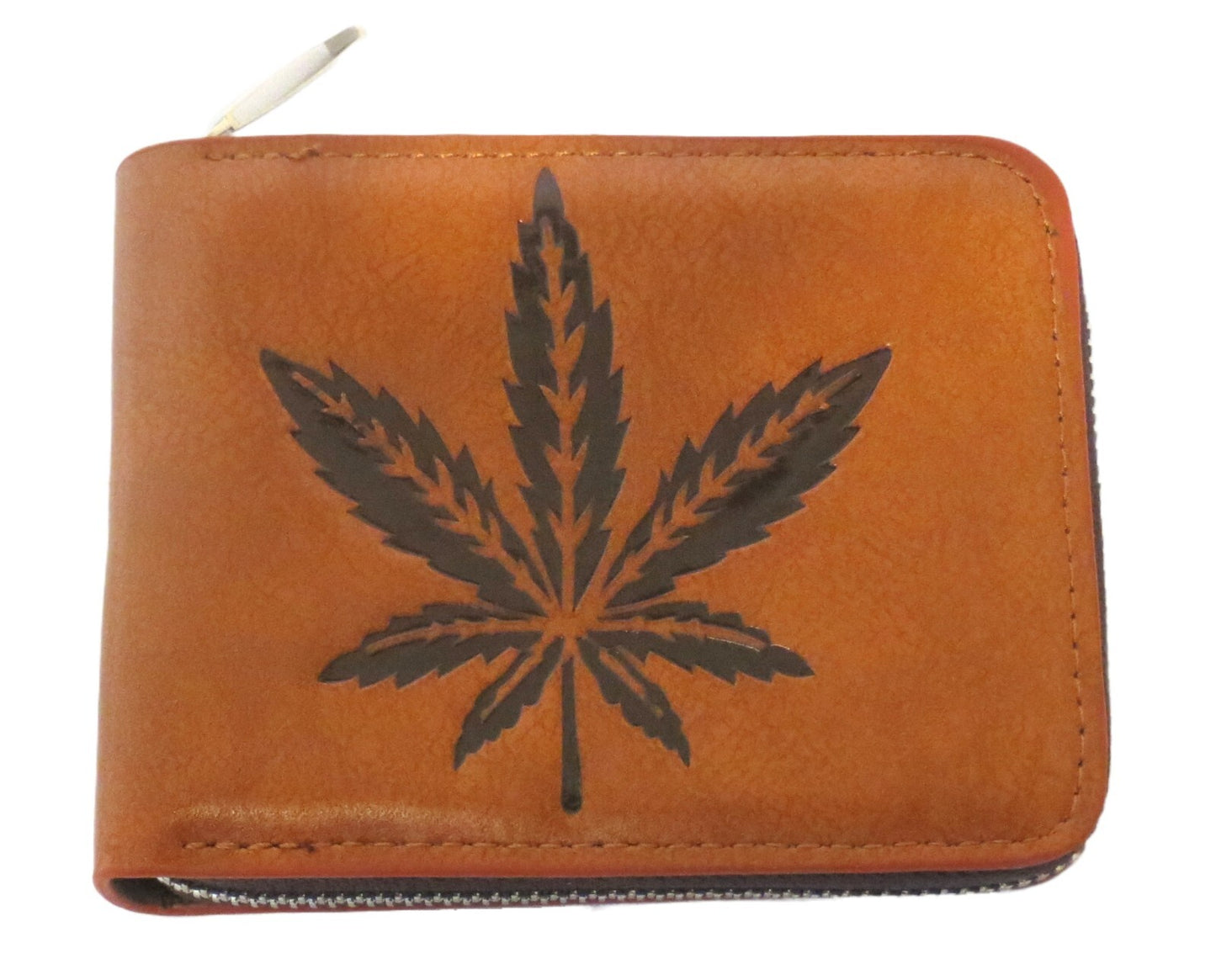 Zippered Bifold Wallet Marijuana Prints ID Credit Card Money Holder Faux Leather