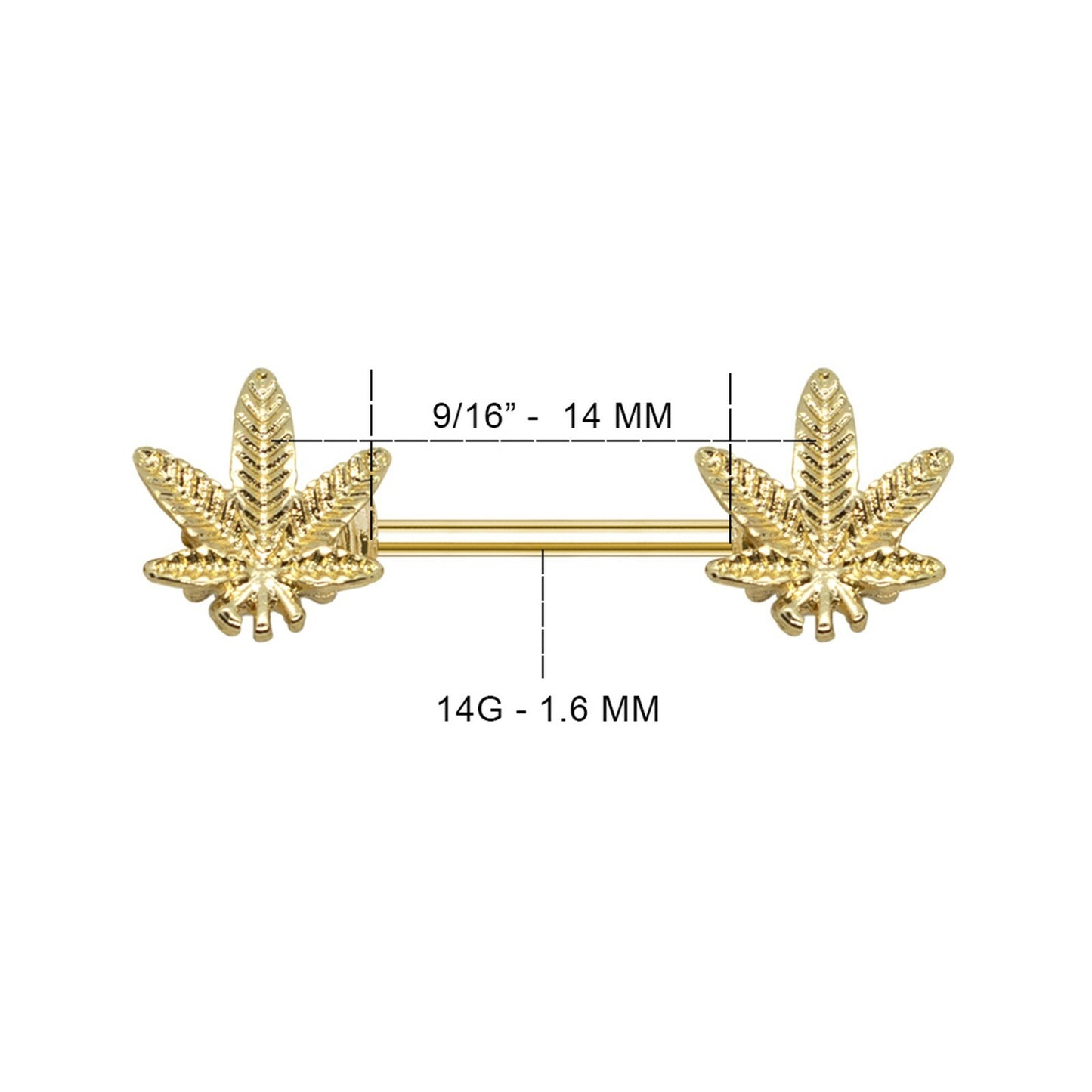 Pierce2GO 14G Gold Marijuana Leaf Nipple Rings Piercing Women