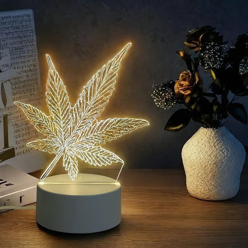 3D Cannabis leaves LED lamp with touch button decor.