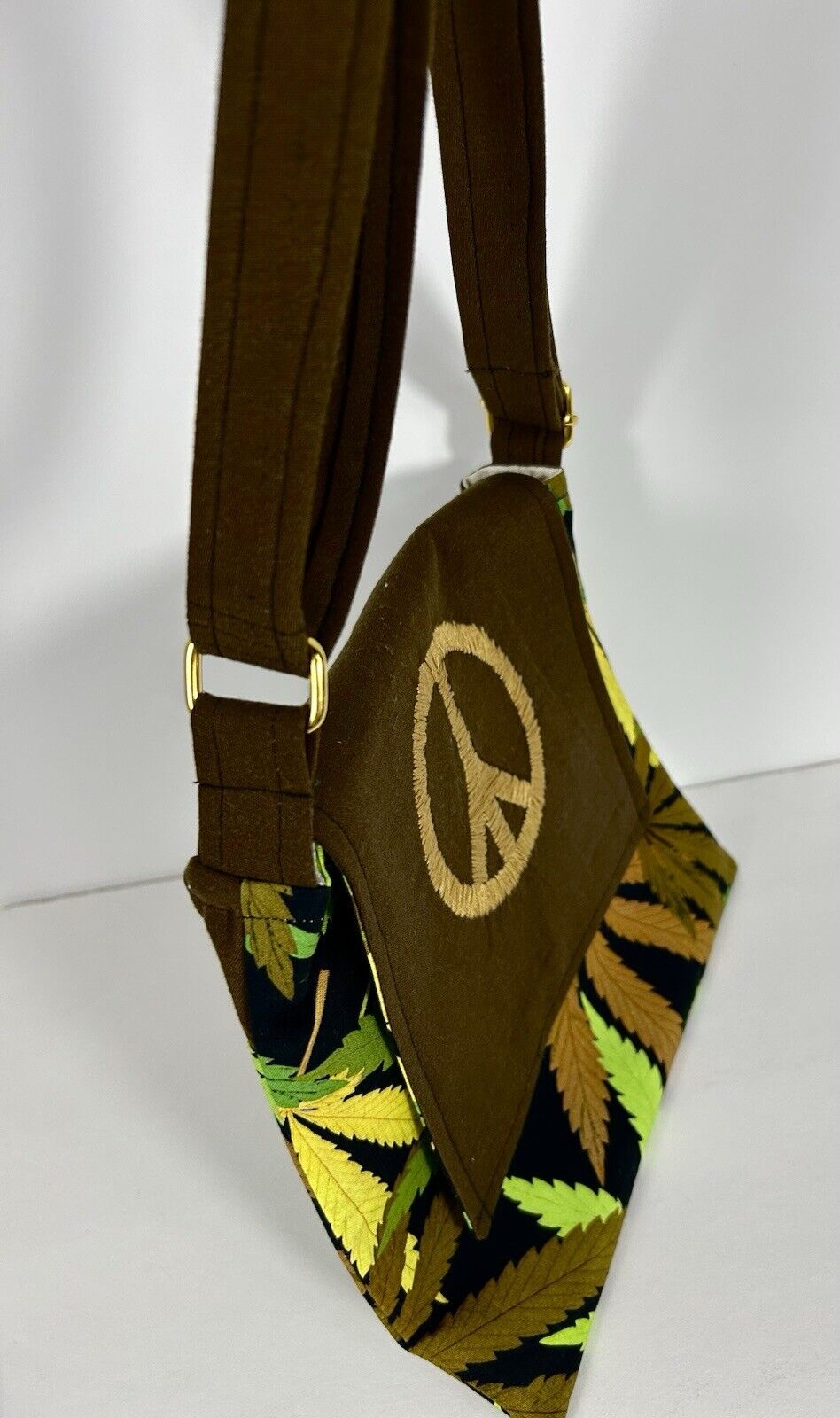New Handmade Marijuana, Cannabis Cross Body Purse Hand Embroidered Peace Sign