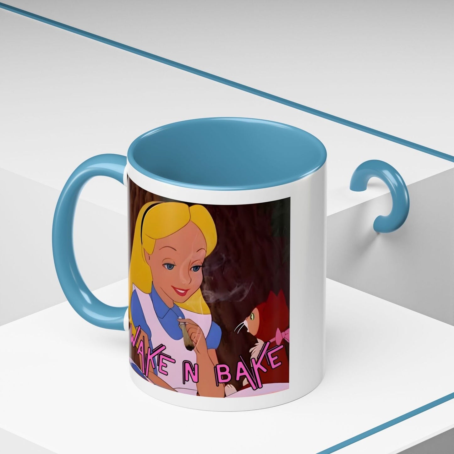 WAKE N BAKE Retro Coffee Mug (11, 15oz) Cartoon Alice Smoking Joint Vintage 420