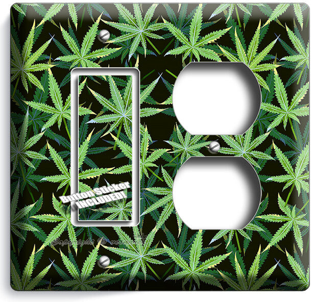 CANNABIS MARIJUANA LEAF PATTERN LIGHT SWITCH OUTLETS WALL PLATES MAN CAVE DECOR