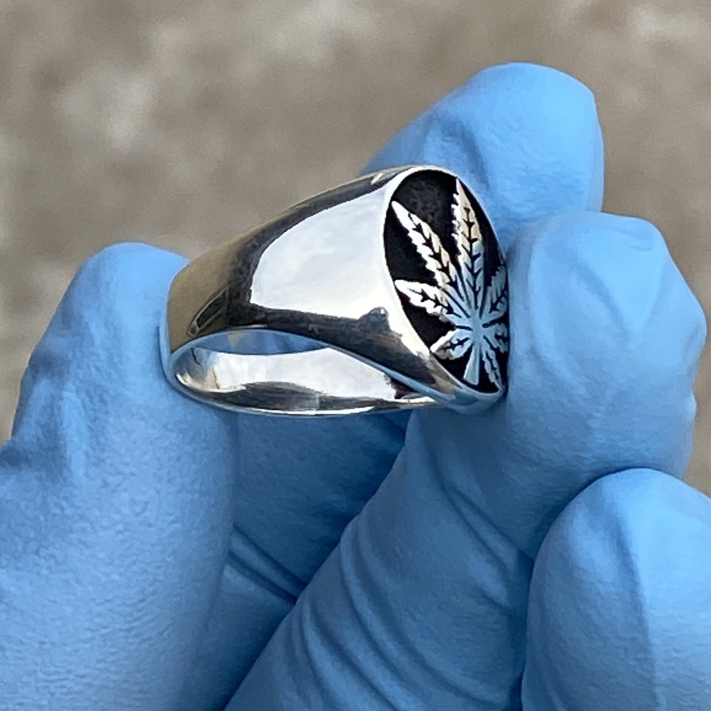 Mens Real Solid 925 Sterling Silver Black Oxidized Weed Pot Leaf Ring size 7 to 13