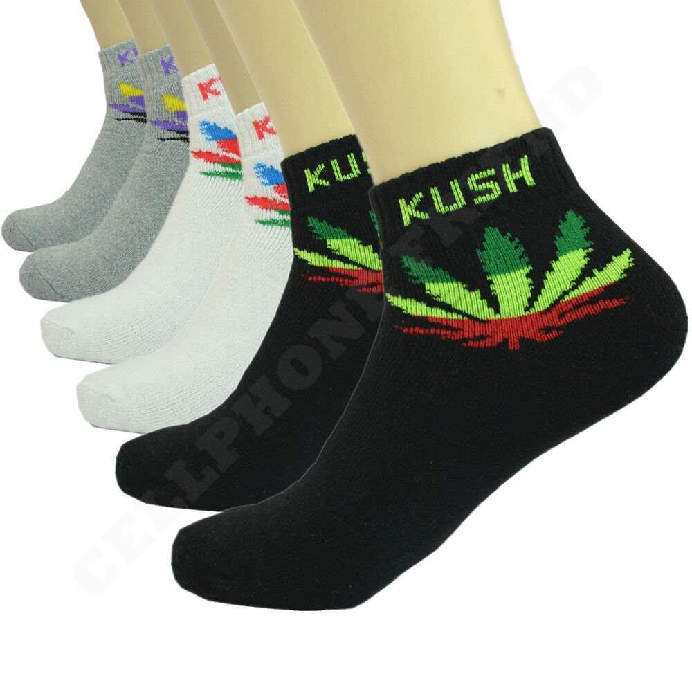 Ankle quarter crew sport socks for men in assorted colors with leaf print, 6 pairs, size 9-13.