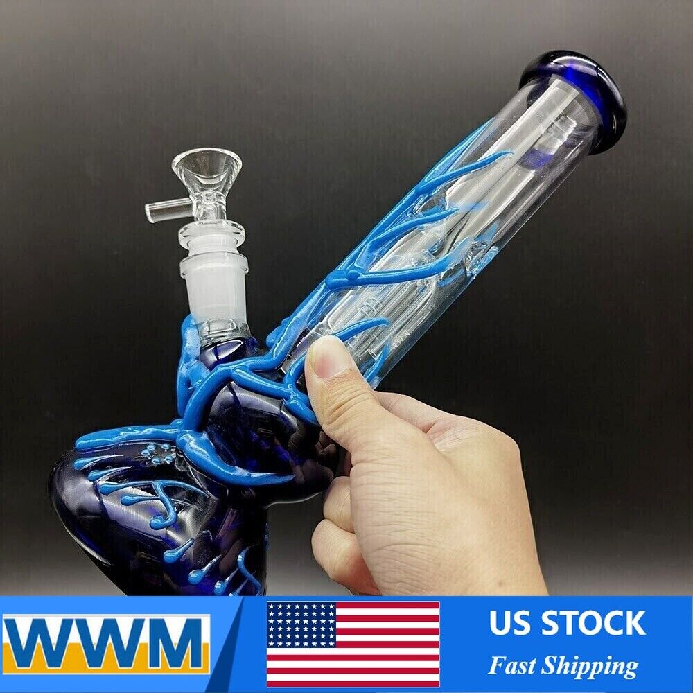 10" glow in the dark glass bong with percolator and 14 mm bowl.