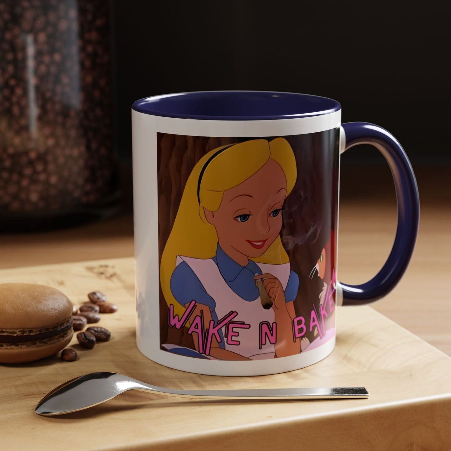 WAKE N BAKE Retro Coffee Mug (11, 15oz) Cartoon Alice Smoking Joint Vintage 420