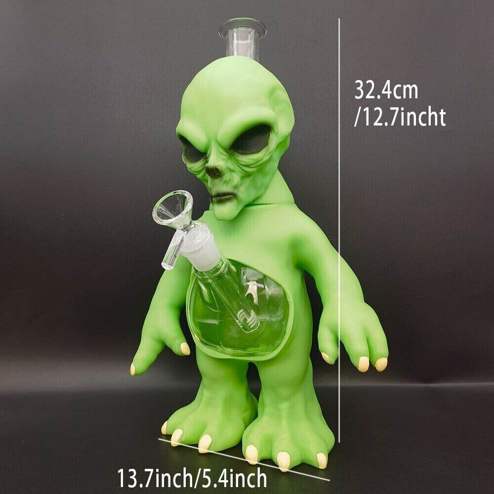 32.4cm Green Ailen Water Pipe Silicone Smoking Hookah Hand Pipes W/ Glass Bowl - Maryjanes Bong Shop