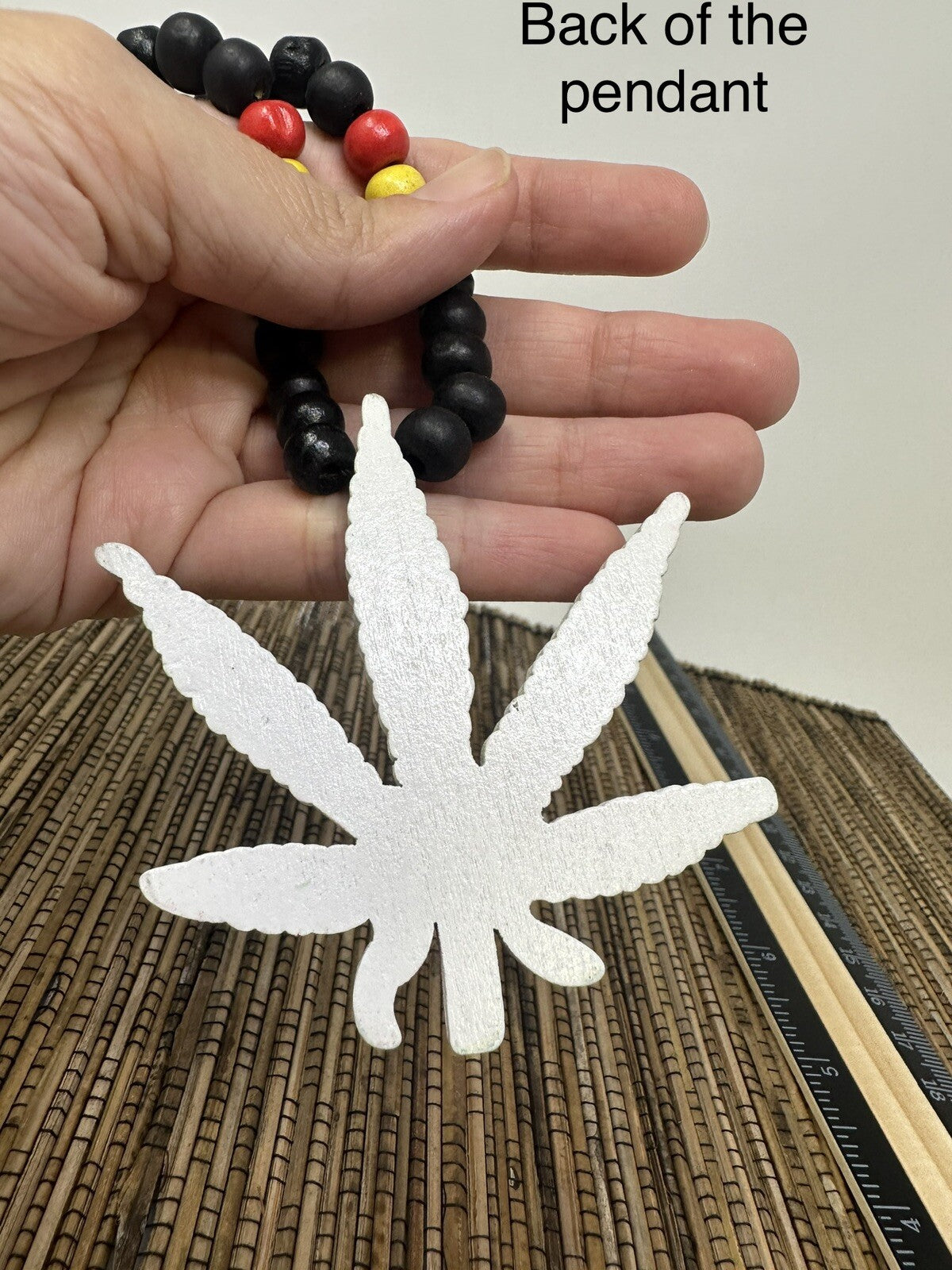 Marijuana leaf rasta pendant wood beaded necklace Cannabis Weed Pot Necklace