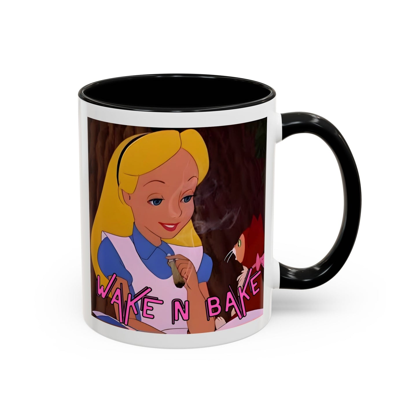WAKE N BAKE Retro Coffee Mug (11, 15oz) Cartoon Alice Smoking Joint Vintage 420