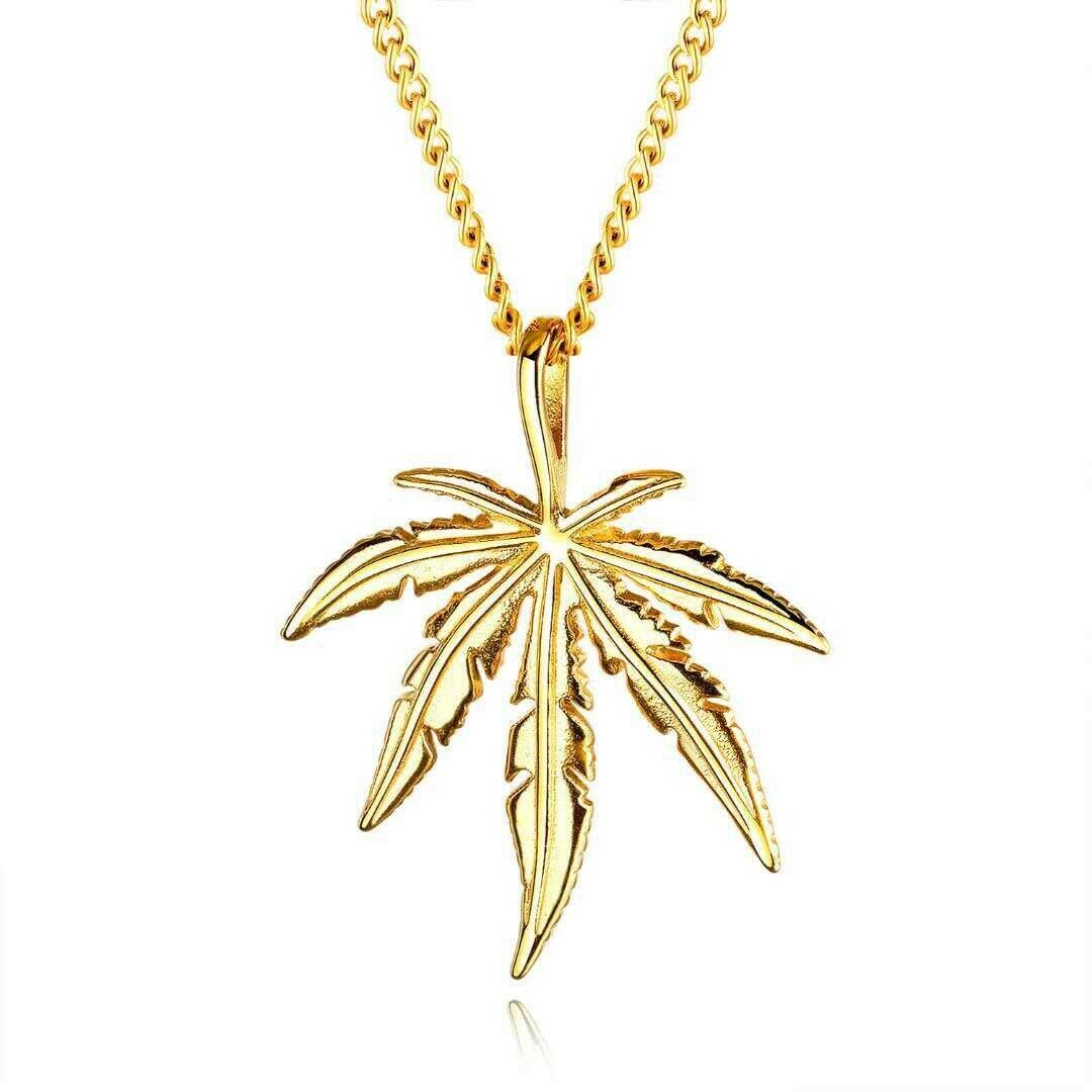 Men Stainless Steel Cannabis Marijuana Pot Leaf Pendant Necklace 24" Chain 1132