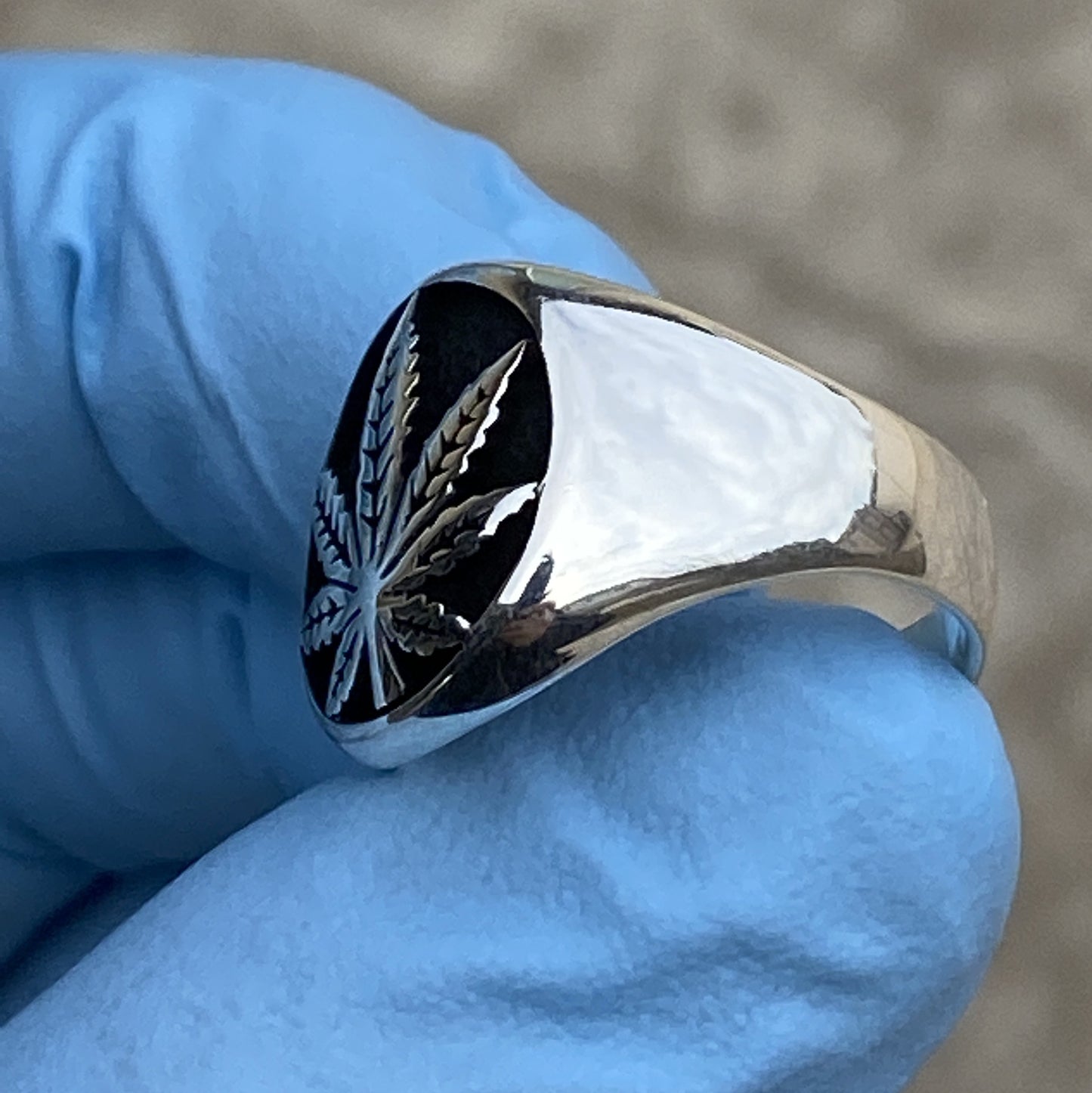 Mens Real Solid 925 Sterling Silver Black Oxidized Weed Pot Leaf Ring size 7 to 13