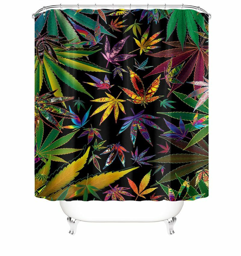 Colorful Weeds Leaves Bathroom Shower Curtain Non-Slip Bath Mat Toilet Cover Set