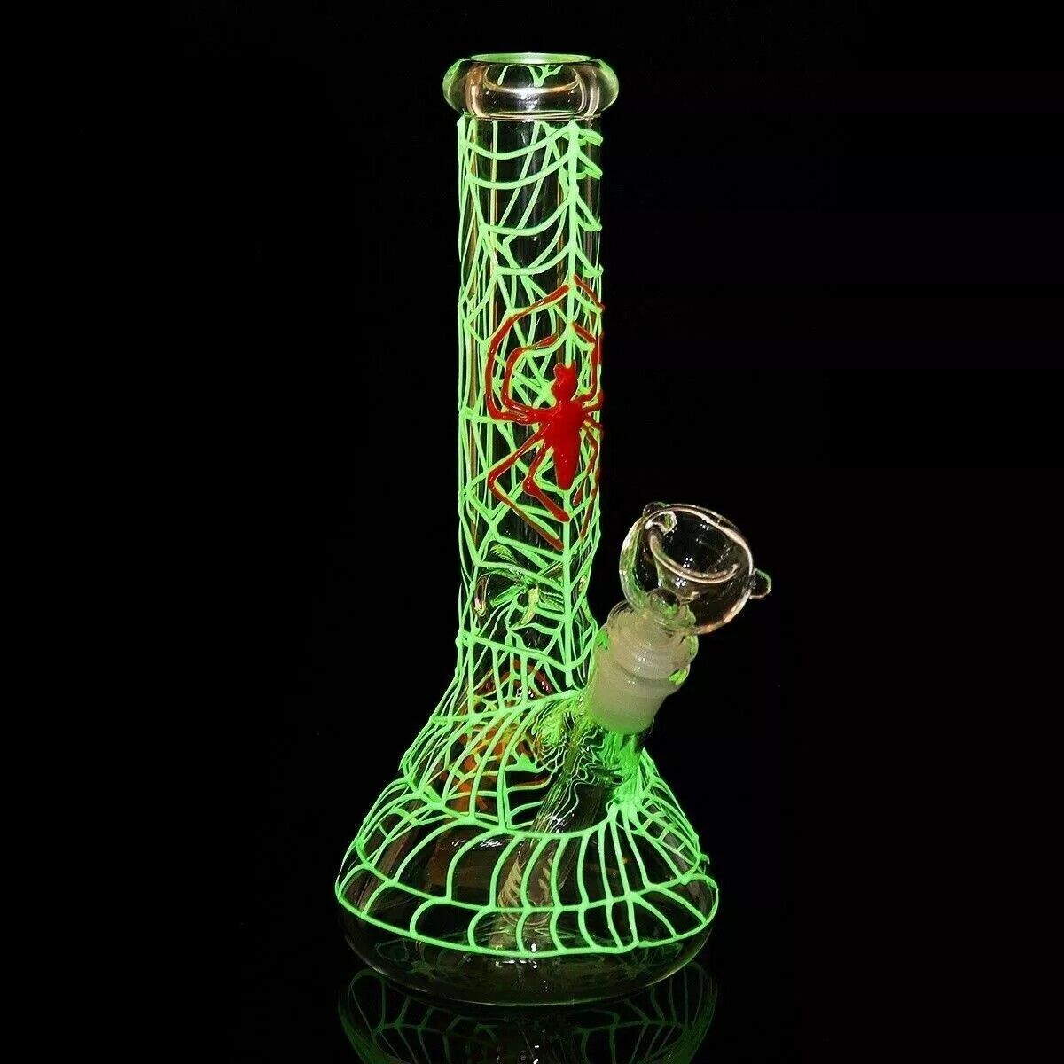 11" Glow in the Dark Spider Glass Hookah Water Pipe Smoking Pipes Beaker Bongs