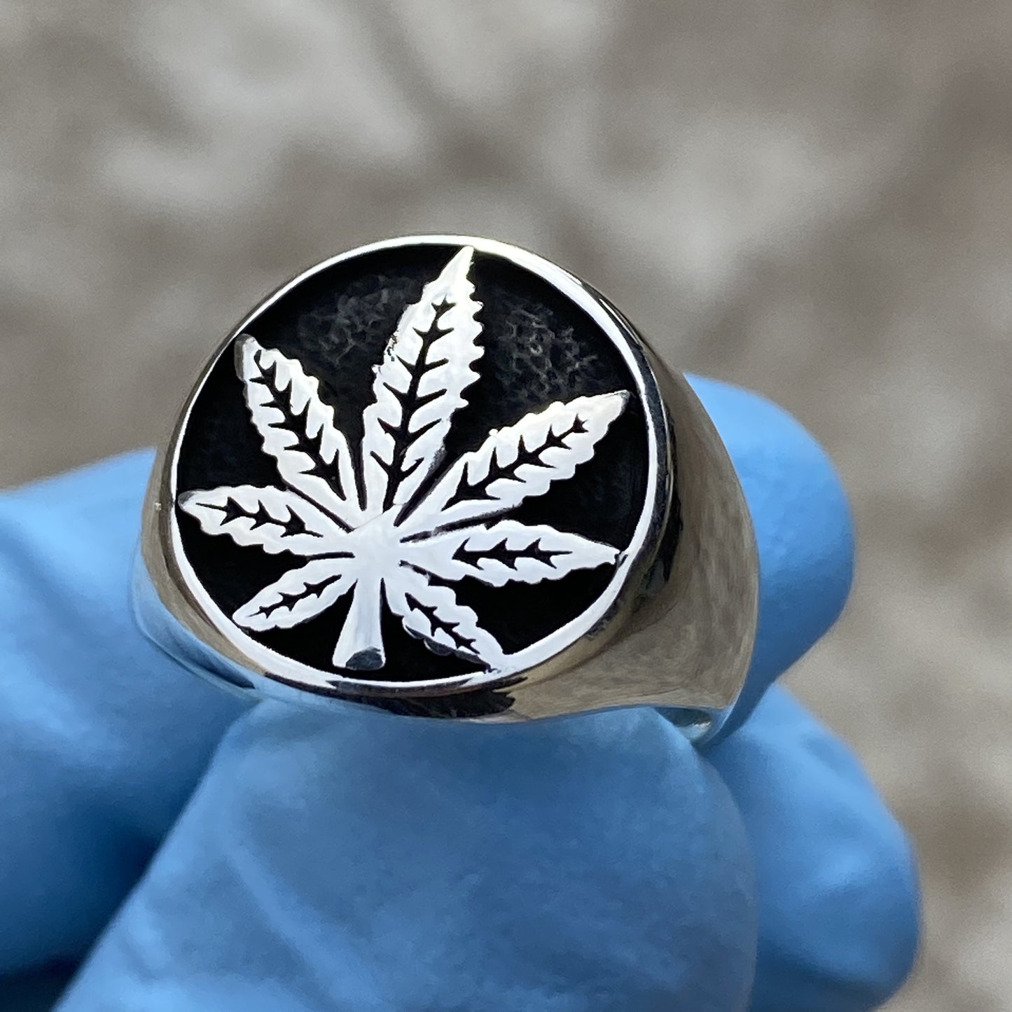 Mens Real Solid 925 Sterling Silver Black Oxidized Weed Pot Leaf Ring size 7 to 13