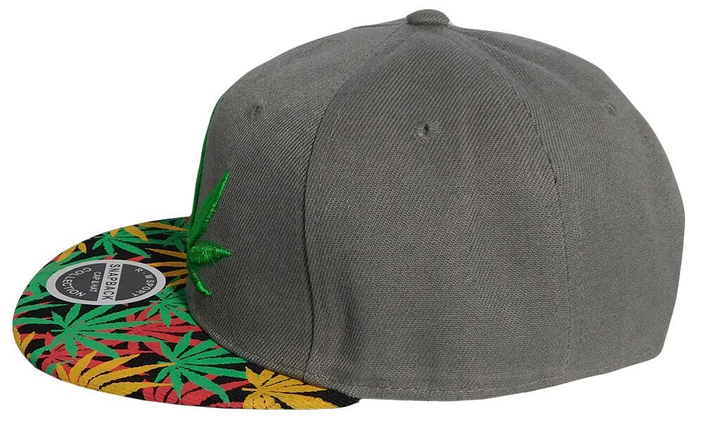 Cannabis Marijuana Weed Pot Leaf Grey Polyester Adjustable Embroidered Cap Hat