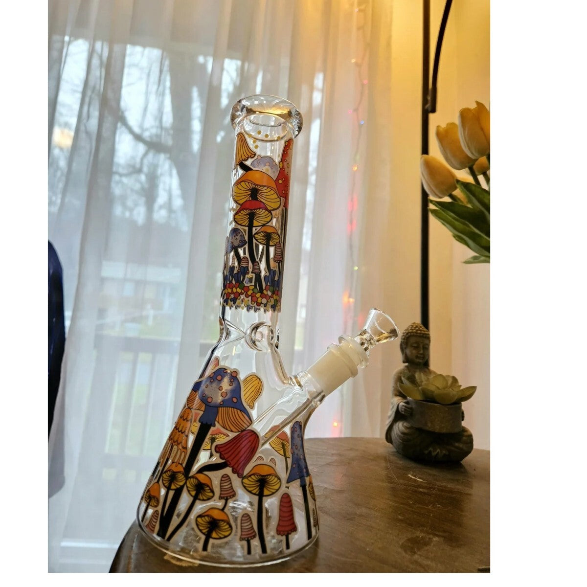10" Mushroom Glass Bong Smoking Hookah Water Pipe Heavy Beaker Tobacco With Bowl