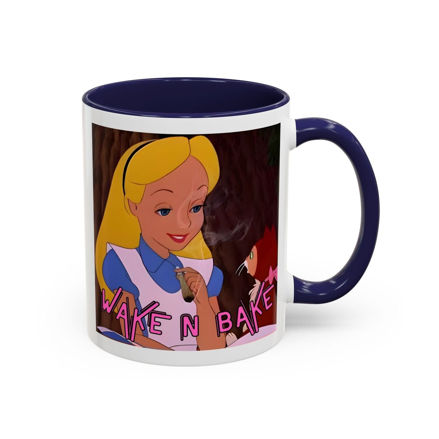 WAKE N BAKE Retro Coffee Mug (11, 15oz) Cartoon Alice Smoking Joint Vintage 420