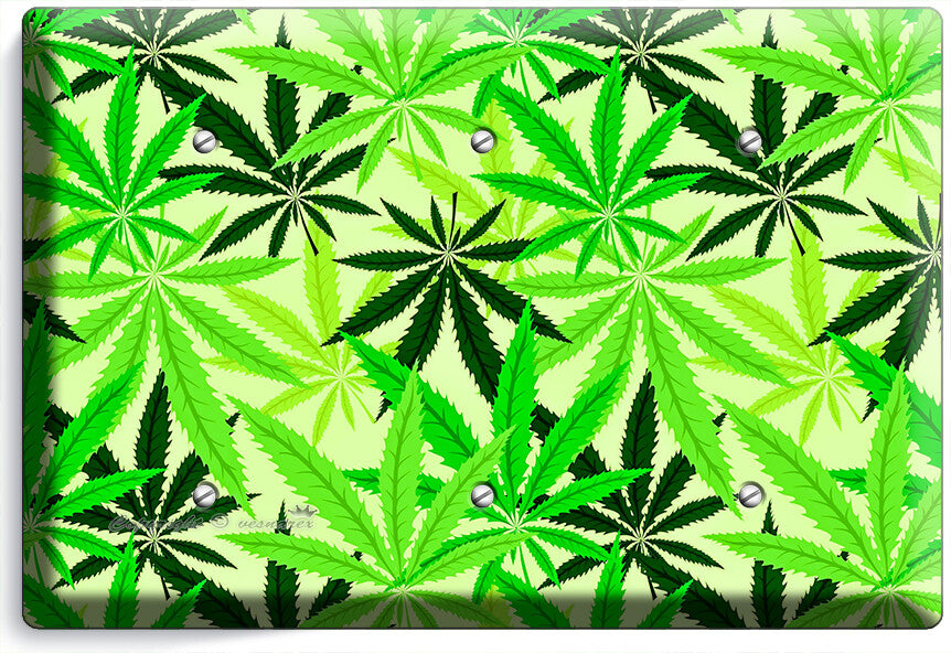 🍀GREEN CANNABIS MARIJUANA LEAFS LIGHT SWITCH OUTLETS WALL PLATES MAN CAVE DECOR