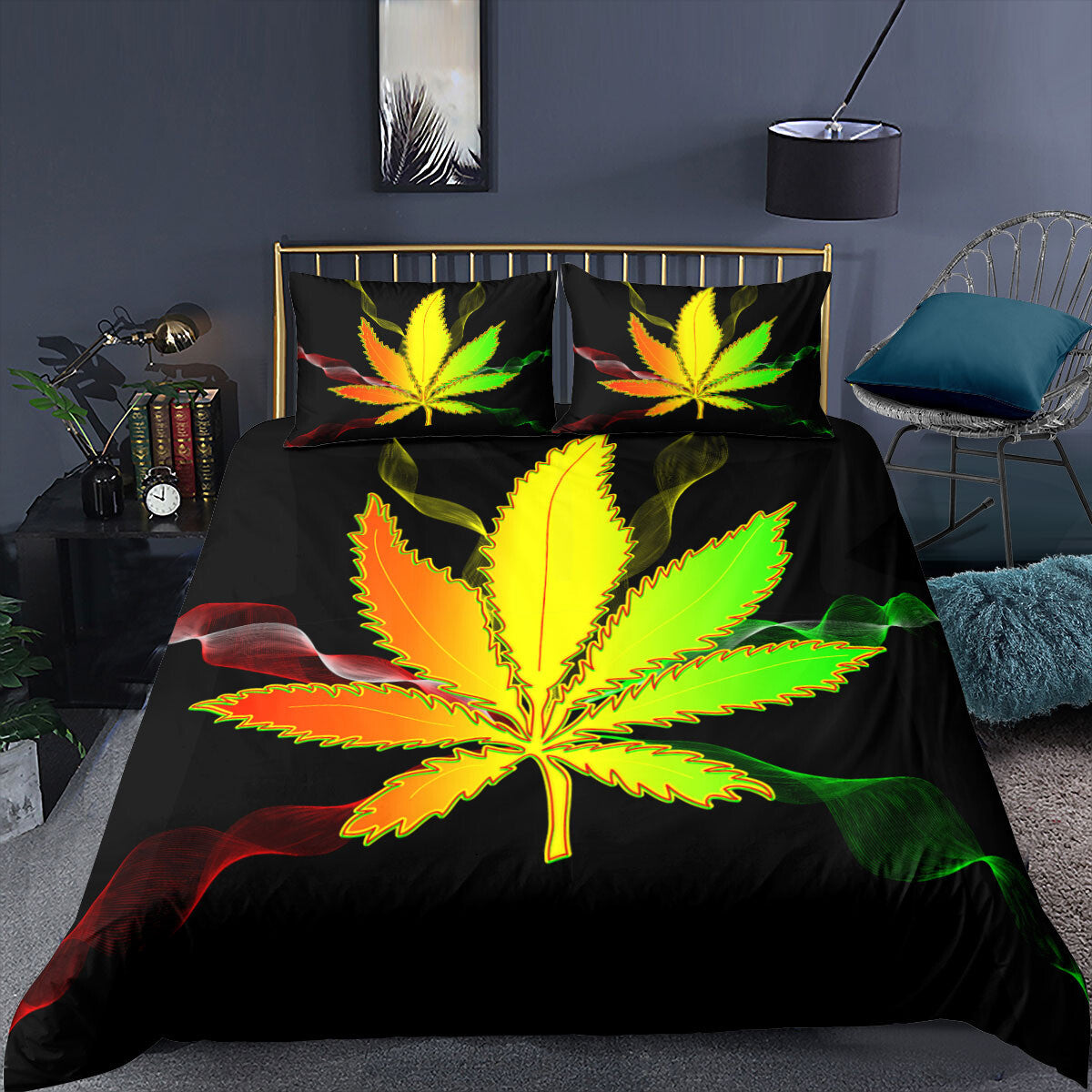 Colorful Pot Leaf Bedding Set Duvet Cover Comforter Full Queen King Bed Cover
