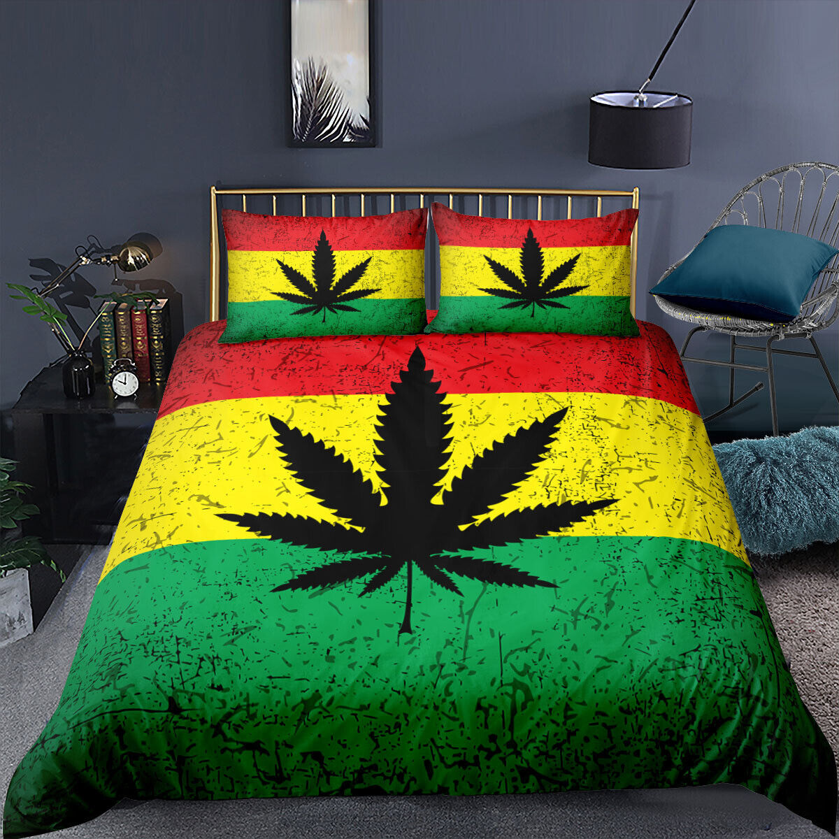 Colorful Pot Leaf Bedding Set Duvet Cover Comforter Full Queen King Bed Cover