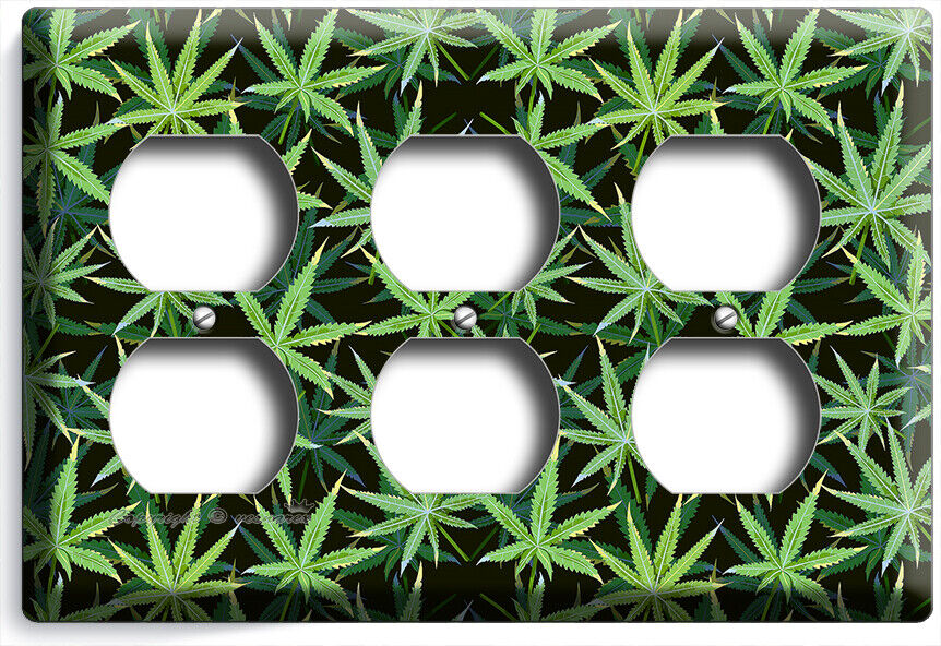 CANNABIS MARIJUANA LEAF PATTERN LIGHT SWITCH OUTLETS WALL PLATES MAN CAVE DECOR