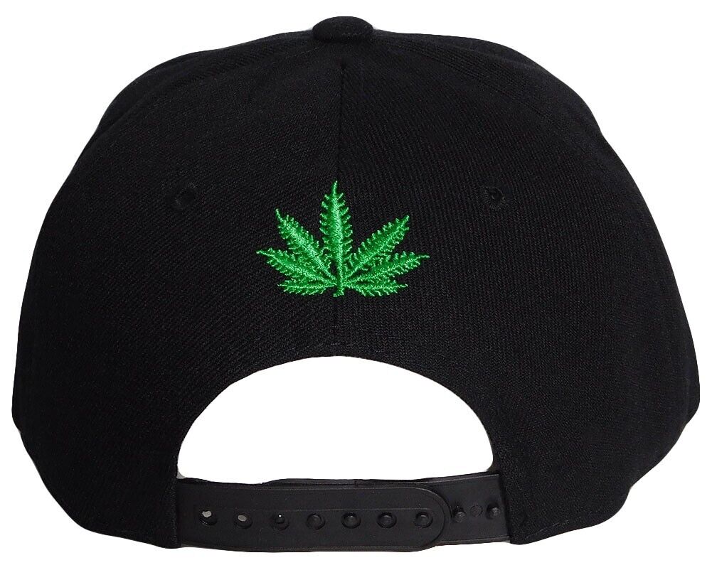 Cannabis Marijuana Weed Pot Leaf Black Polyester Adjustable Embroidered Cap Hat