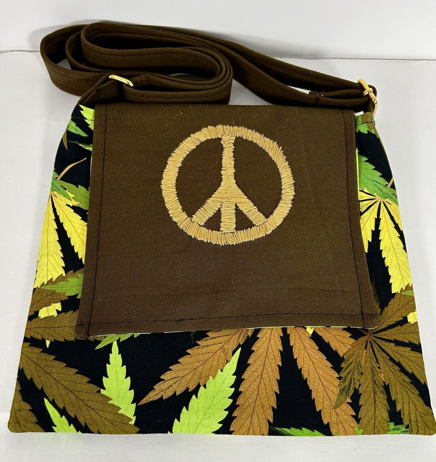 New Handmade Marijuana, Cannabis Cross Body Purse Hand Embroidered Peace Sign