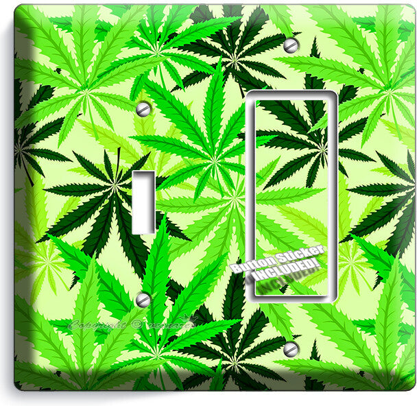 🍀GREEN CANNABIS MARIJUANA LEAFS LIGHT SWITCH OUTLETS WALL PLATES MAN CAVE DECOR