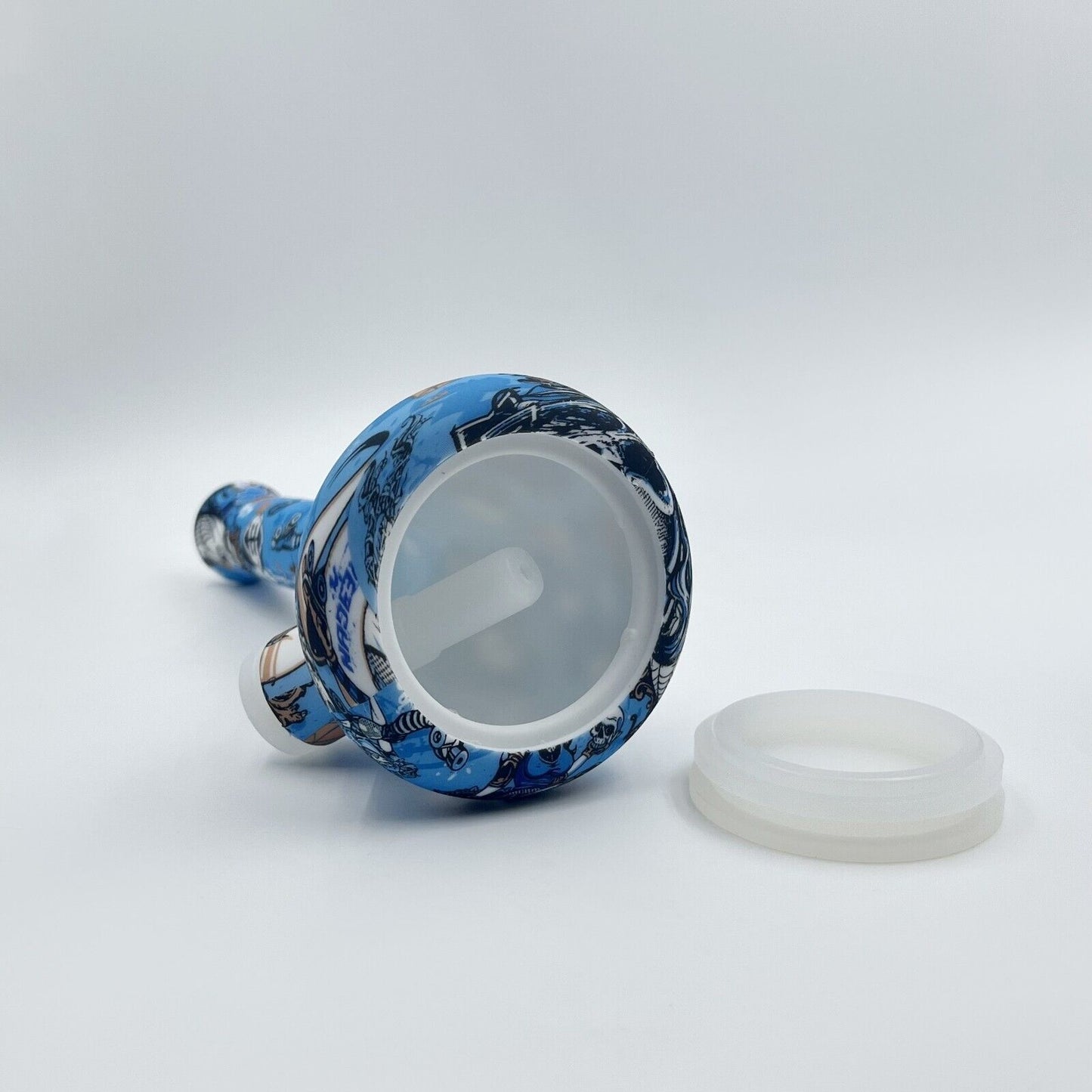 Silicone Hookah Water Pipe, 7.5" Blue Skull Theme Silicone Smoking Bong