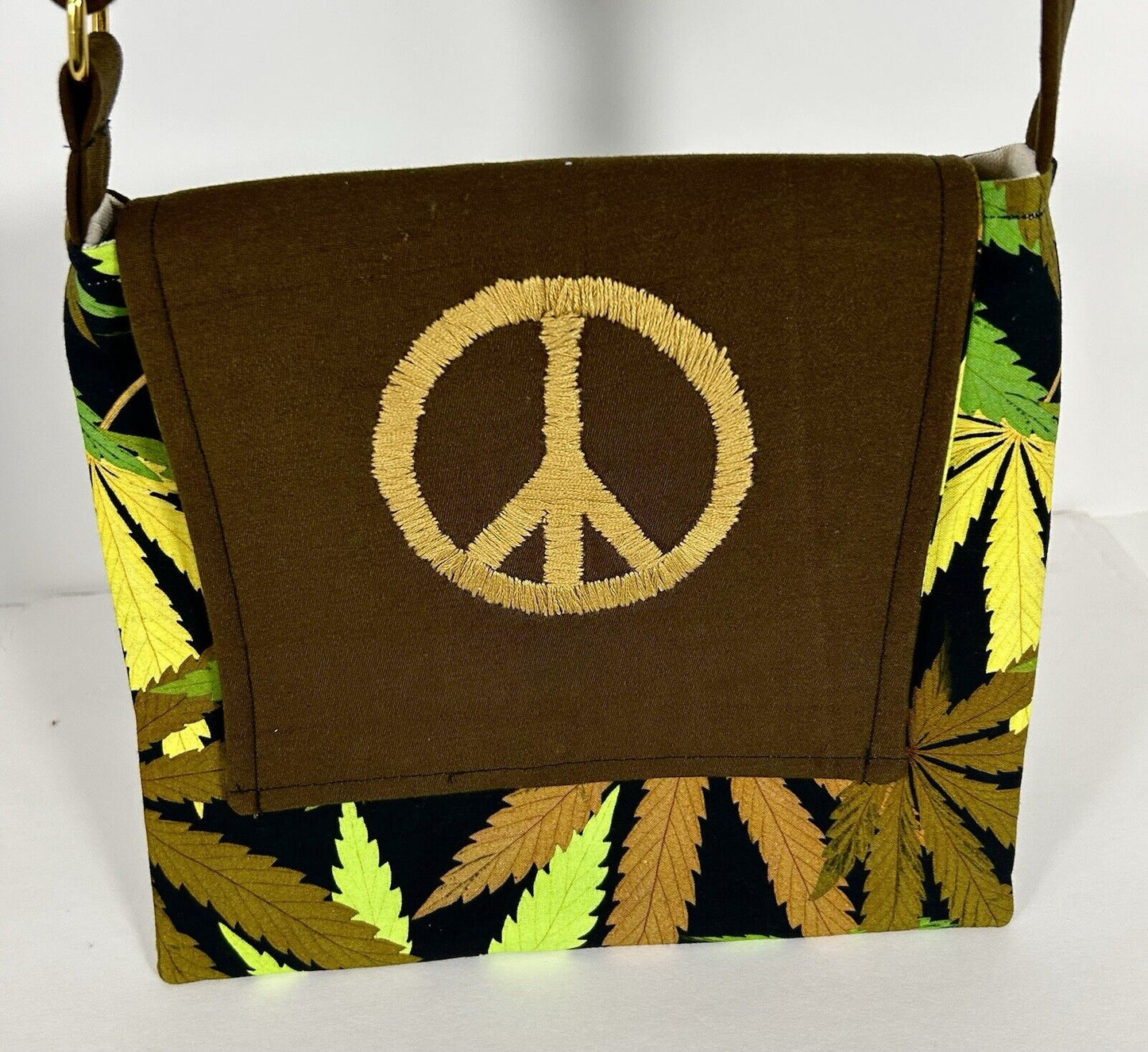 New Handmade Marijuana, Cannabis Cross Body Purse Hand Embroidered Peace Sign