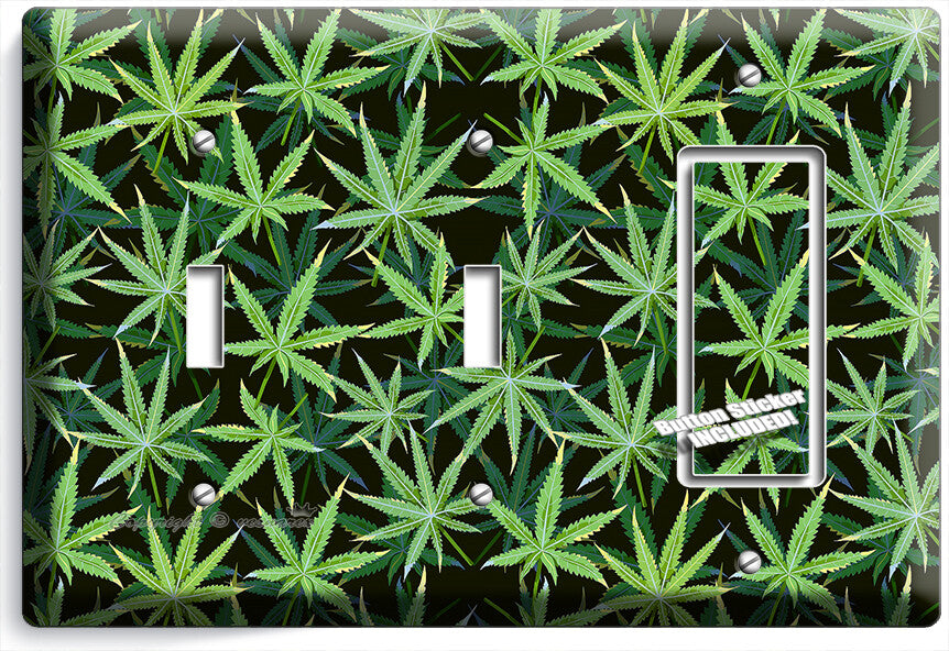 CANNABIS MARIJUANA LEAF PATTERN LIGHT SWITCH OUTLETS WALL PLATES MAN CAVE DECOR