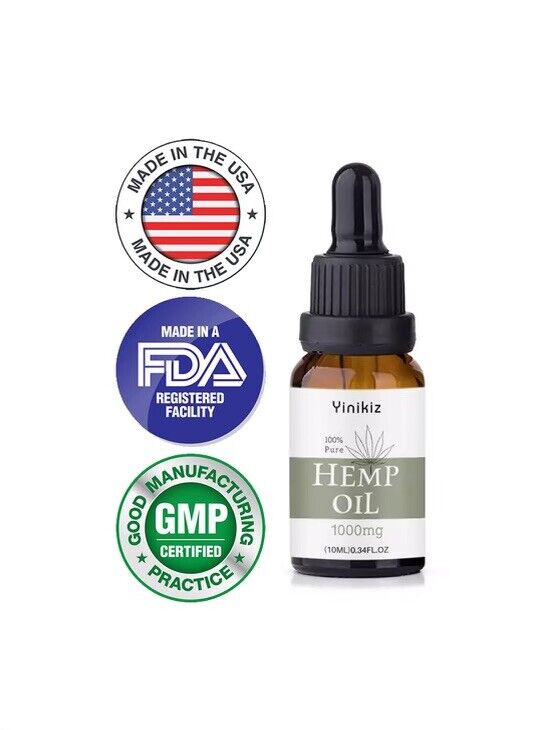 USA MADE Premium Hemp Seed Oil Drops Pain Relief, Stress, Anxiety, Sleep, 1000mg