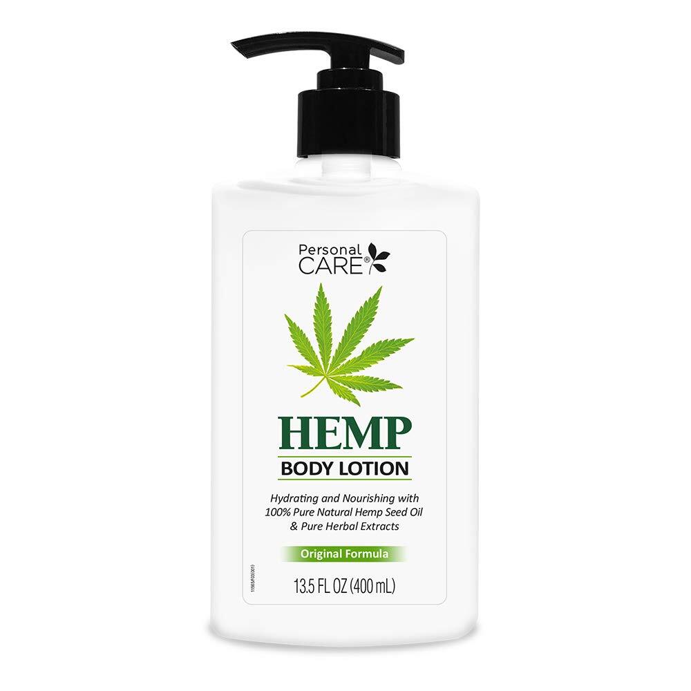 Hemp body lotion with shea butter and pump.