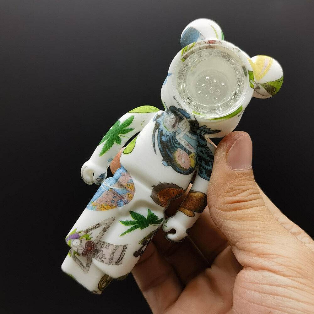 4 inch Silicone Pipes Angry Bear Shape Hand Pipe Smoking Hand Bong + Bowl US - Maryjanes Bong Shop