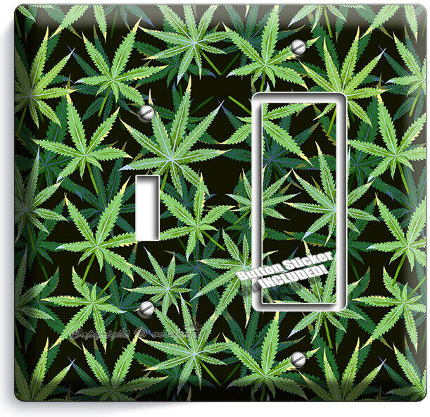 CANNABIS MARIJUANA LEAF PATTERN LIGHT SWITCH OUTLETS WALL PLATES MAN CAVE DECOR