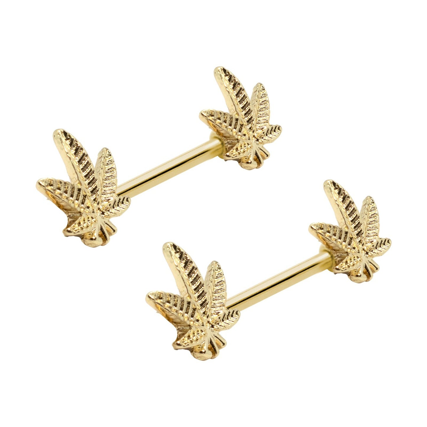 Pierce2GO 14G Gold Marijuana Leaf Nipple Rings Piercing Women