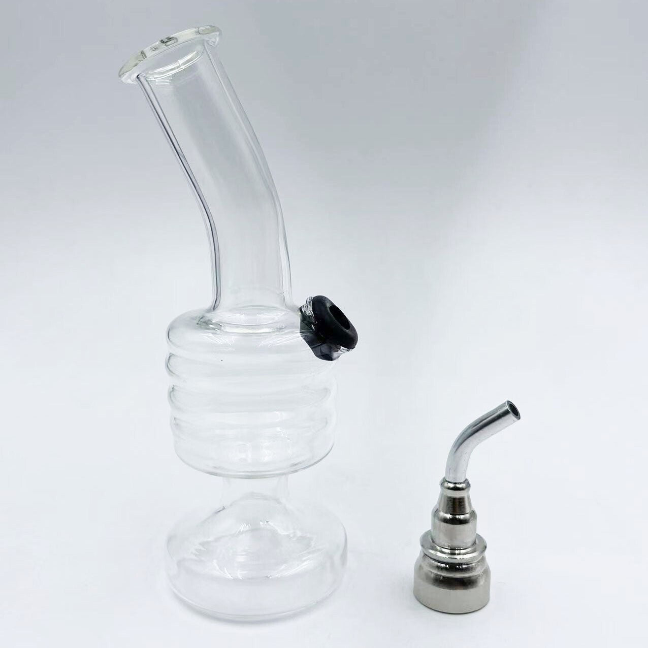 Exquisite Mini Glass Hookah, 4.72" Transparent Bend Mouth Spiral Glass Bong