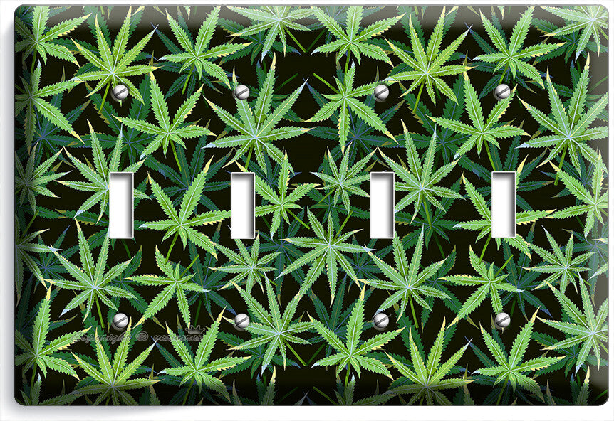 CANNABIS MARIJUANA LEAF PATTERN LIGHT SWITCH OUTLETS WALL PLATES MAN CAVE DECOR