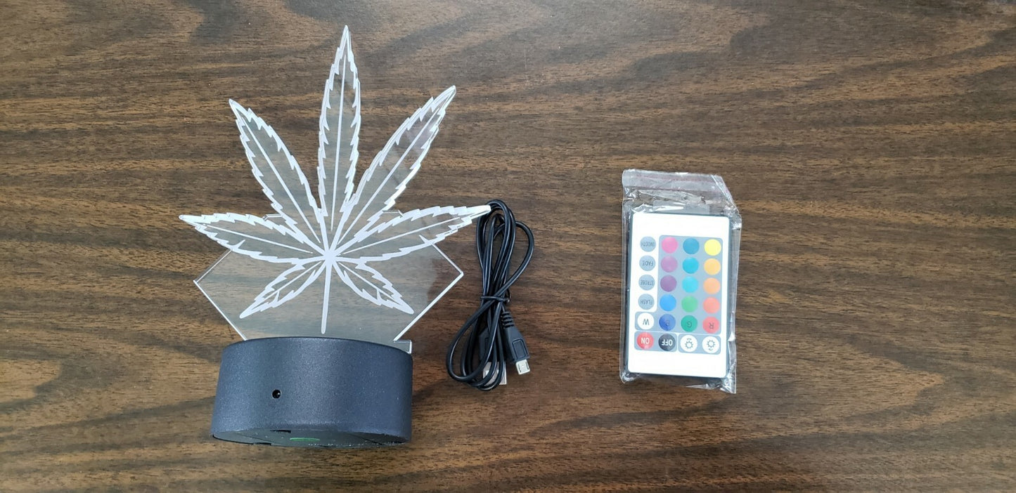 Pot Leaf 3D LED Night Light 16 Color Changing Acrylic Decor W/ Remote