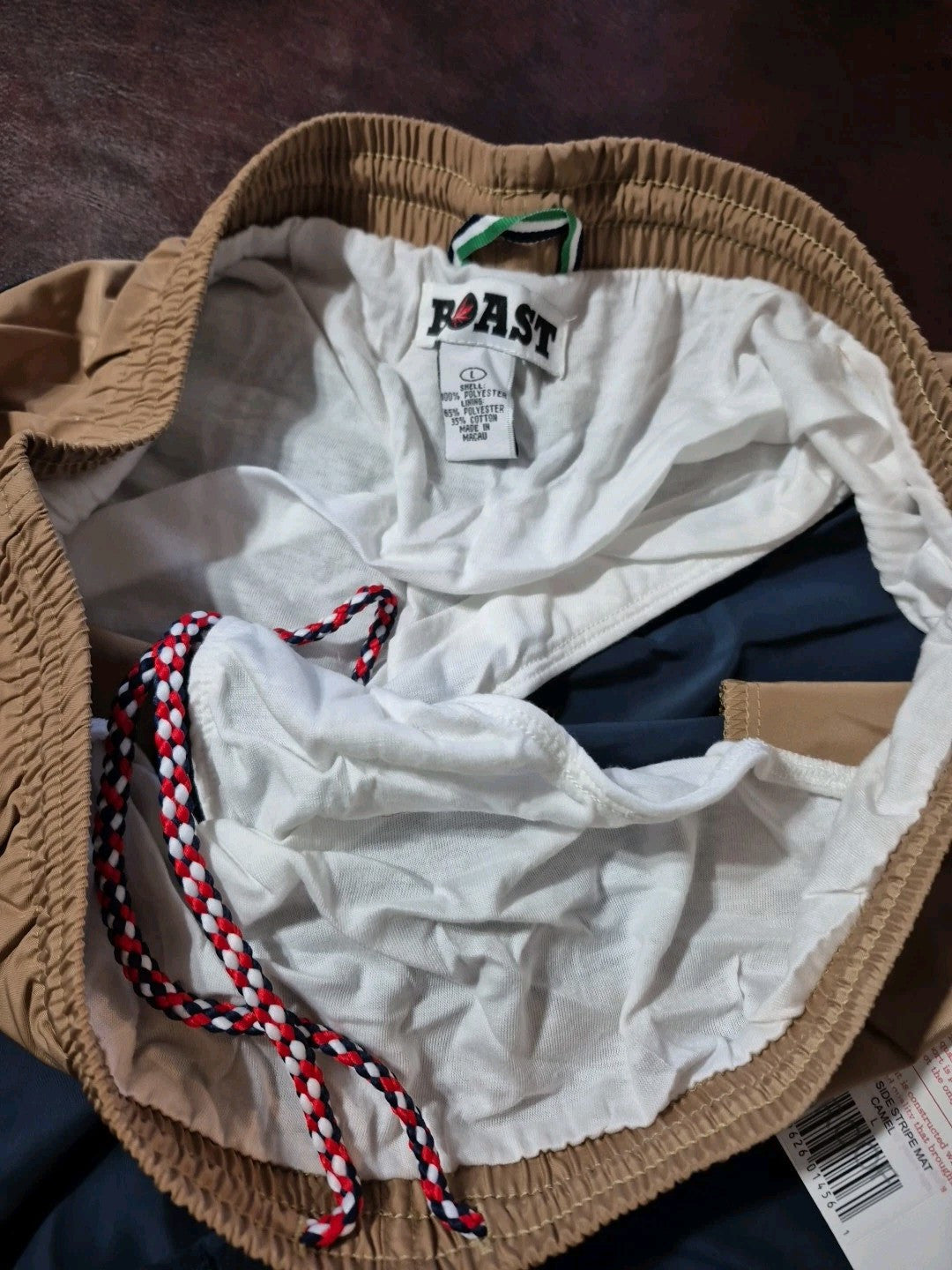 1 Pr NWT BOAST Men's Tennis/Swim Trunks Large Camel/Navy With Pot Leaf