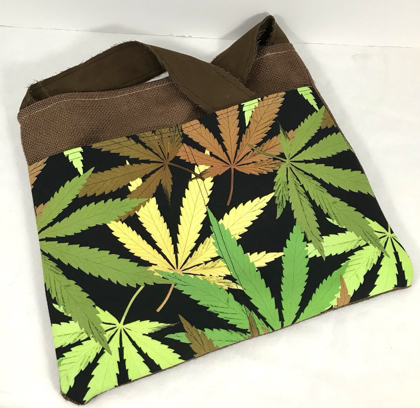 New Handmade Burlap Marijuana, Cannabis Leaf 11x12 2 Bumblebee Pockets Crossbody