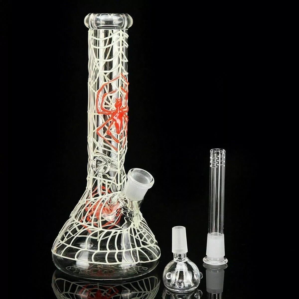 11" Glow in the Dark Spider Glass Hookah Water Pipe Smoking Pipes Beaker Bongs