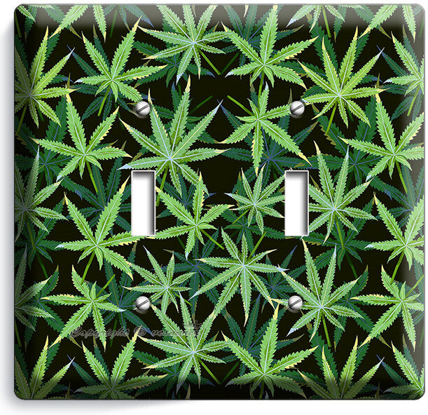 CANNABIS MARIJUANA LEAF PATTERN LIGHT SWITCH OUTLETS WALL PLATES MAN CAVE DECOR