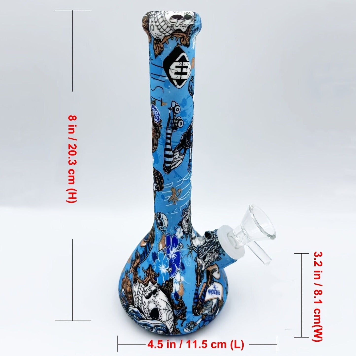 Silicone Hookah Water Pipe, 7.5" Blue Skull Theme Silicone Smoking Bong