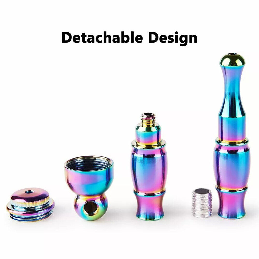 2 Packs 4.3" Metal Detachment Tobacco Smoking Pipes With Caps Hand Pipes + Bag