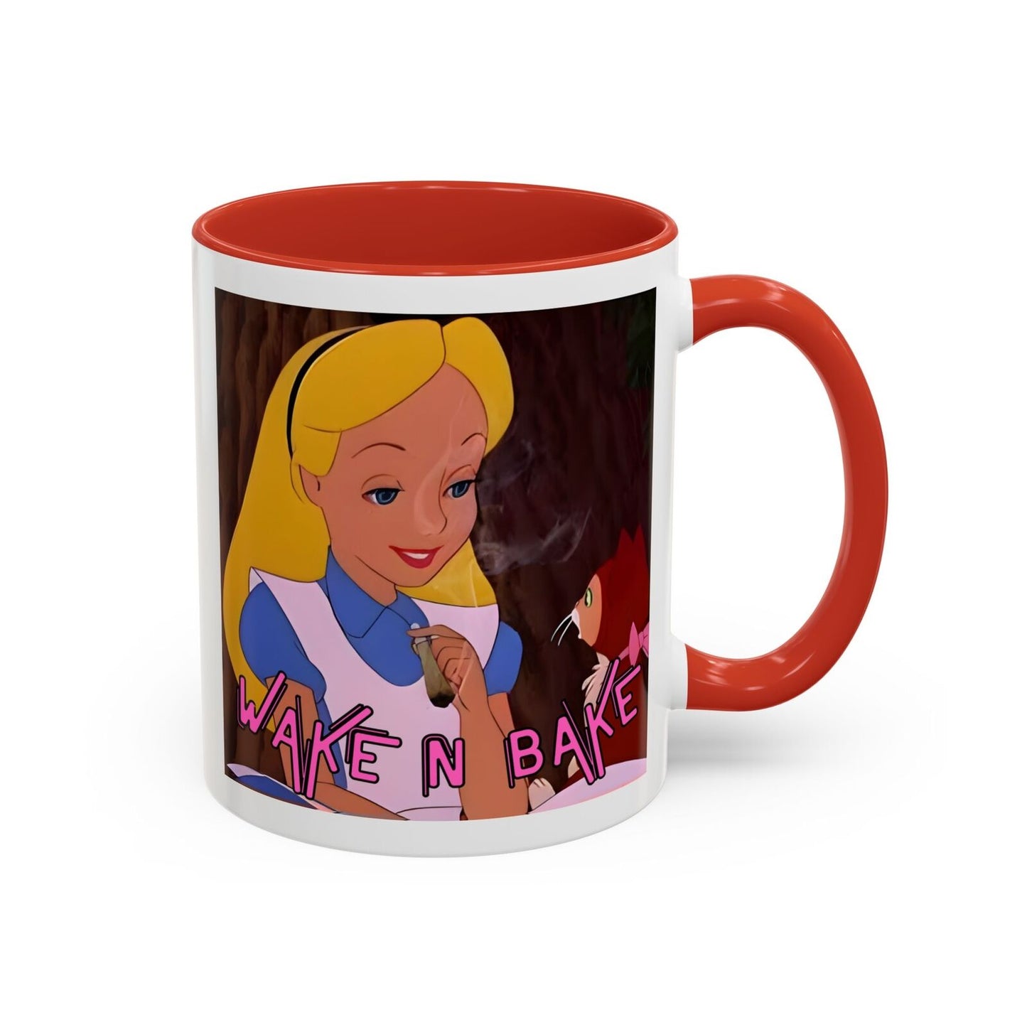 WAKE N BAKE Retro Coffee Mug (11, 15oz) Cartoon Alice Smoking Joint Vintage 420