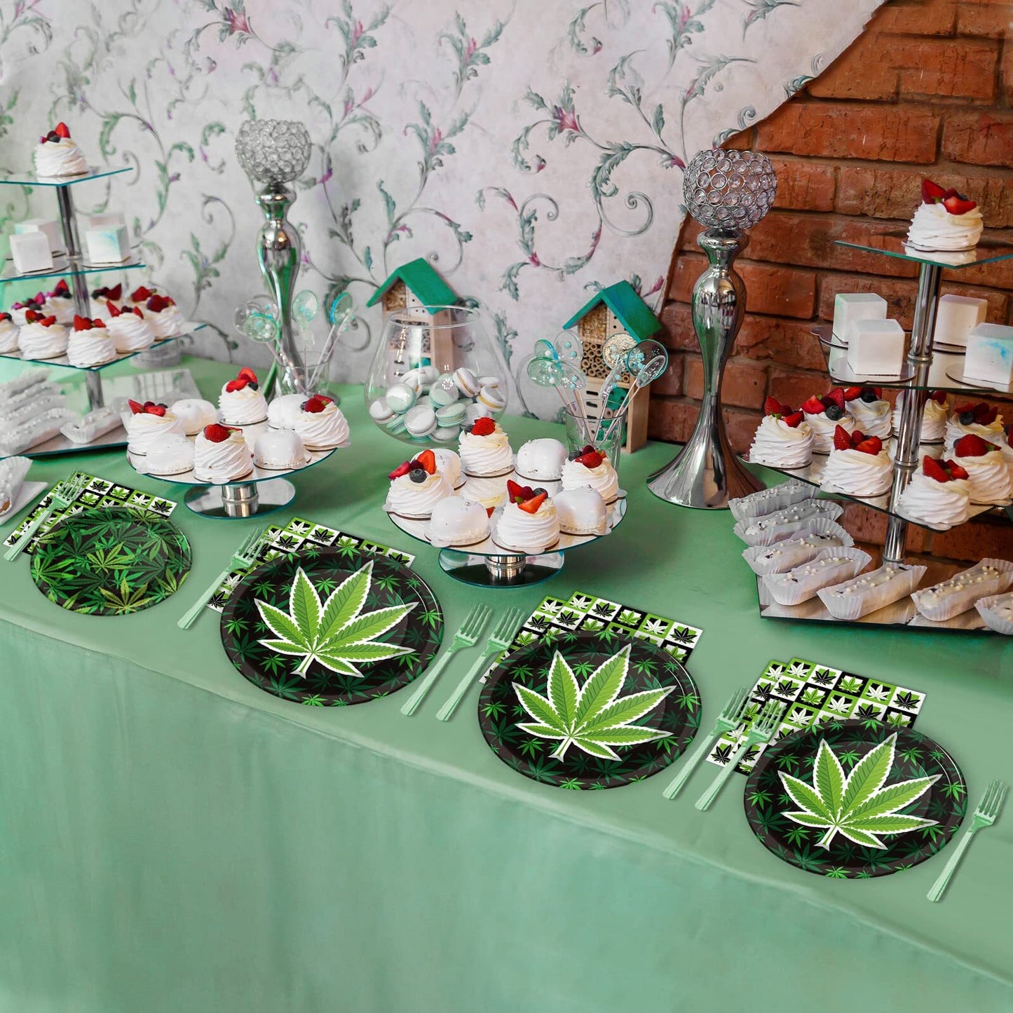 96 Pcs Weed Themed Party Plates and Napkins Party Supplies Green Pot Leaves B...