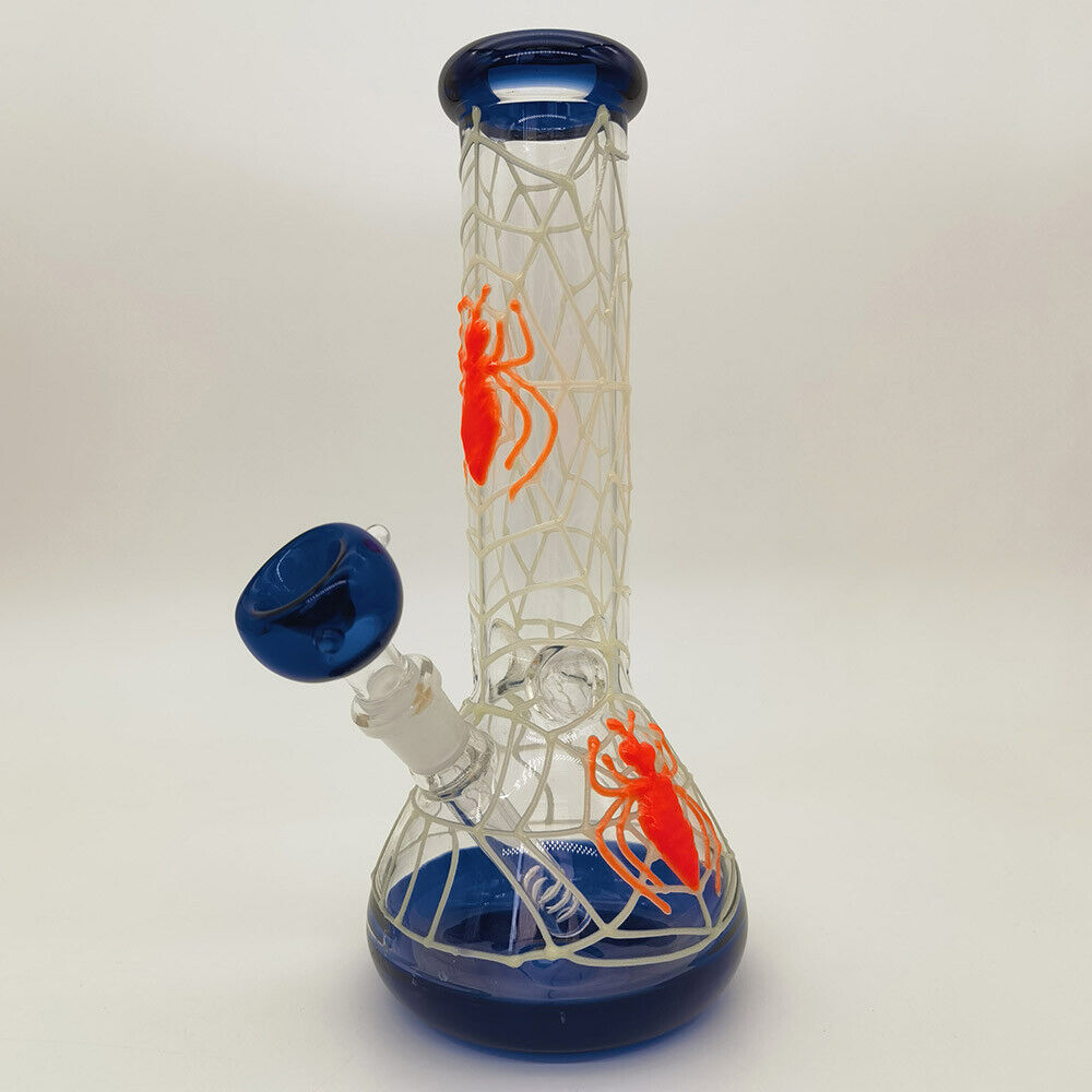 8.4" Glass Bong Cobweb Hookah Smoking Hand Pipes Percolator Bongs W/ 14mm Bowl