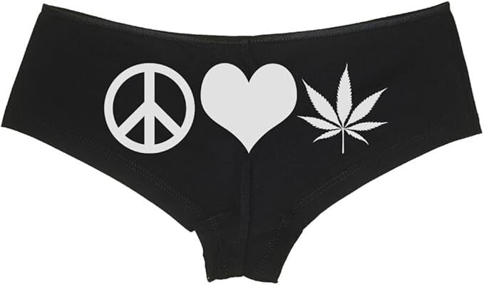 PEACE LOVE POT booty short underwear marijuana weed panties 15 colors size S to 3XL